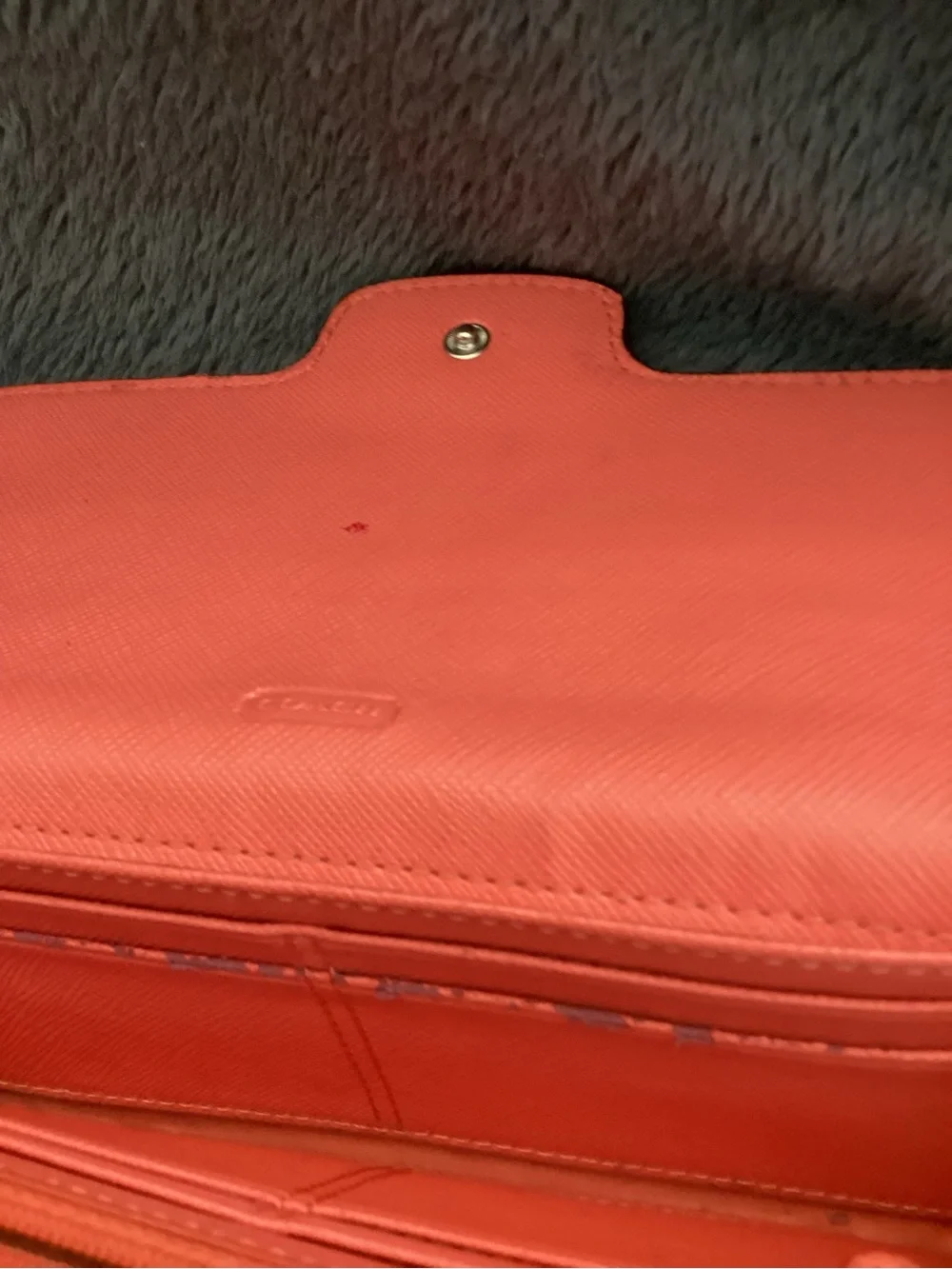 COACH Salmon Colored Vintage Leather Flap Wallet with Signature Buckle